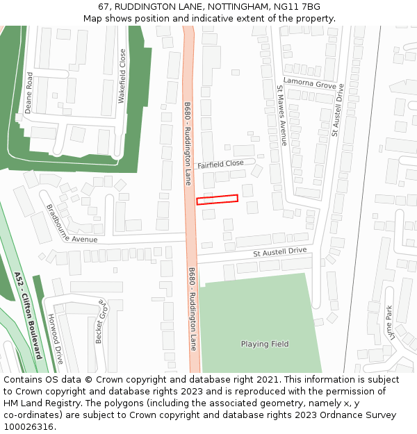 67, RUDDINGTON LANE, NOTTINGHAM, NG11 7BG: Location map and indicative extent of plot