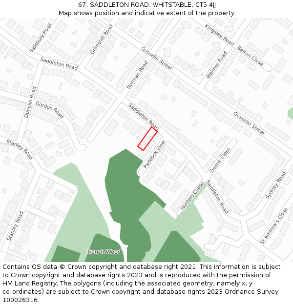 67, SADDLETON ROAD, WHITSTABLE, CT5 4JJ: Location map and indicative extent of plot
