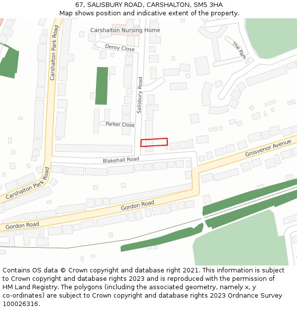 67, SALISBURY ROAD, CARSHALTON, SM5 3HA: Location map and indicative extent of plot
