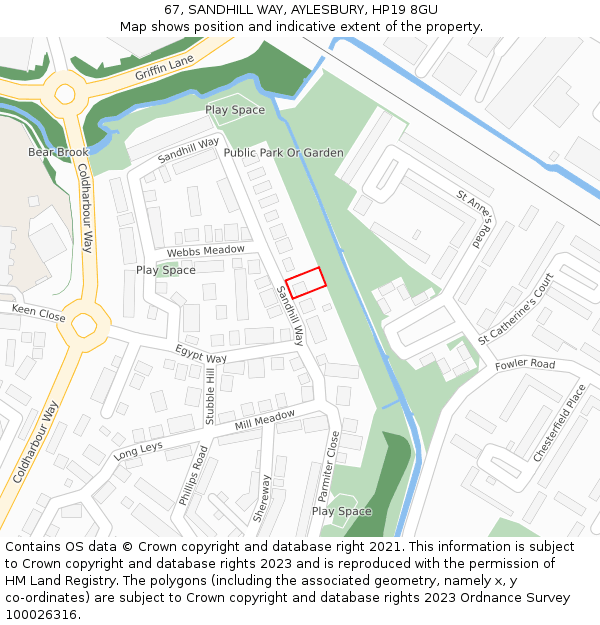 67, SANDHILL WAY, AYLESBURY, HP19 8GU: Location map and indicative extent of plot