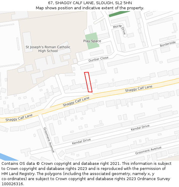 67, SHAGGY CALF LANE, SLOUGH, SL2 5HN: Location map and indicative extent of plot