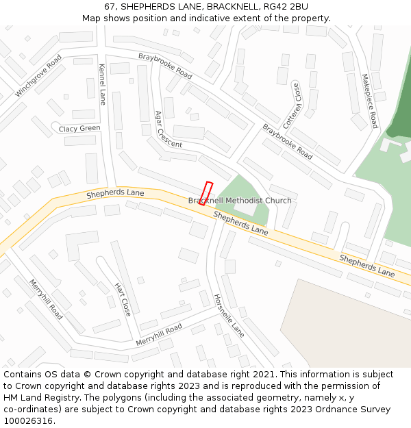 67, SHEPHERDS LANE, BRACKNELL, RG42 2BU: Location map and indicative extent of plot