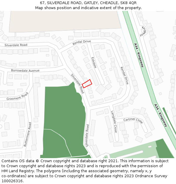 67, SILVERDALE ROAD, GATLEY, CHEADLE, SK8 4QR: Location map and indicative extent of plot