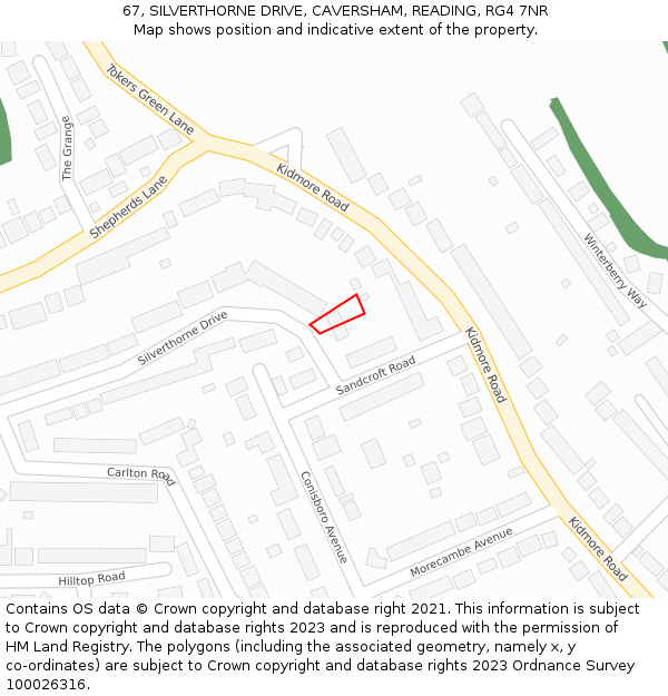 67, SILVERTHORNE DRIVE, CAVERSHAM, READING, RG4 7NR: Location map and indicative extent of plot