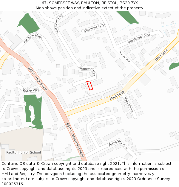 67, SOMERSET WAY, PAULTON, BRISTOL, BS39 7YX: Location map and indicative extent of plot