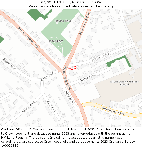 67, SOUTH STREET, ALFORD, LN13 9AW: Location map and indicative extent of plot