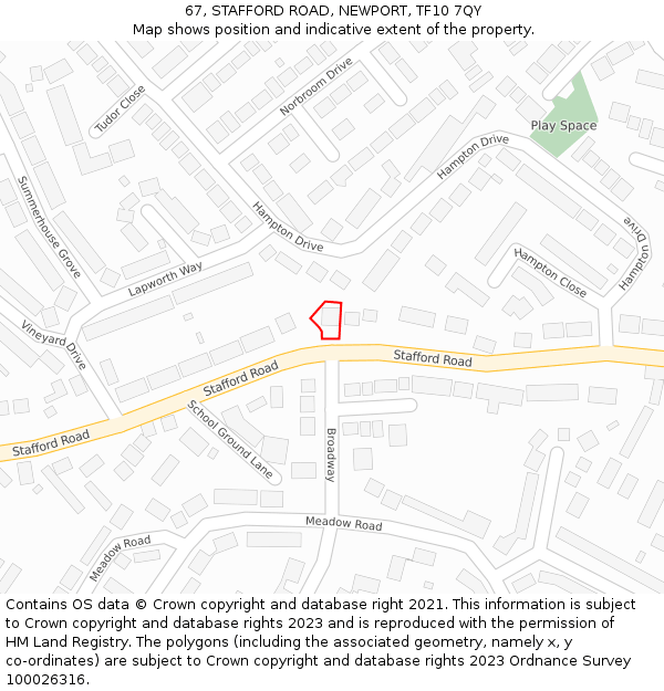 67, STAFFORD ROAD, NEWPORT, TF10 7QY: Location map and indicative extent of plot