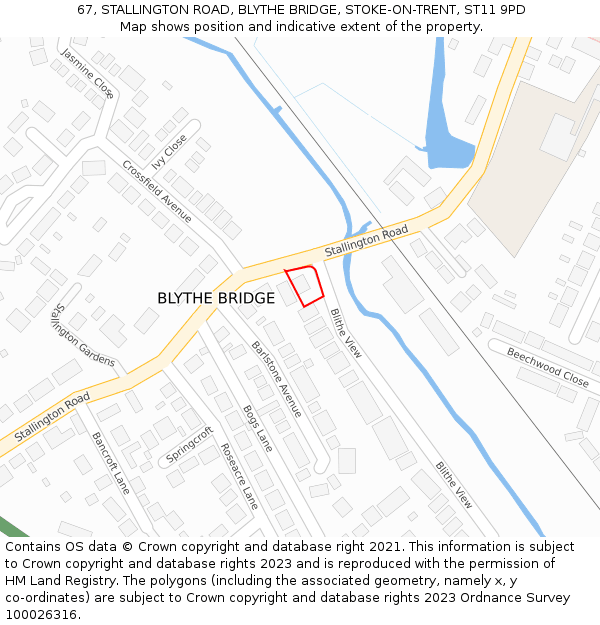 67, STALLINGTON ROAD, BLYTHE BRIDGE, STOKE-ON-TRENT, ST11 9PD: Location map and indicative extent of plot