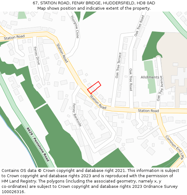 67, STATION ROAD, FENAY BRIDGE, HUDDERSFIELD, HD8 0AD: Location map and indicative extent of plot