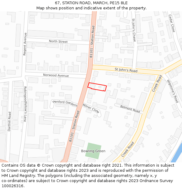 67, STATION ROAD, MARCH, PE15 8LE: Location map and indicative extent of plot