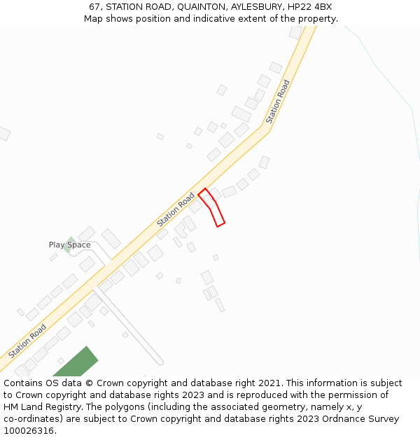 67, STATION ROAD, QUAINTON, AYLESBURY, HP22 4BX: Location map and indicative extent of plot
