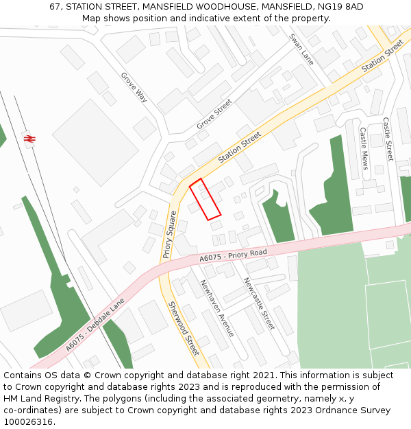 67, STATION STREET, MANSFIELD WOODHOUSE, MANSFIELD, NG19 8AD: Location map and indicative extent of plot