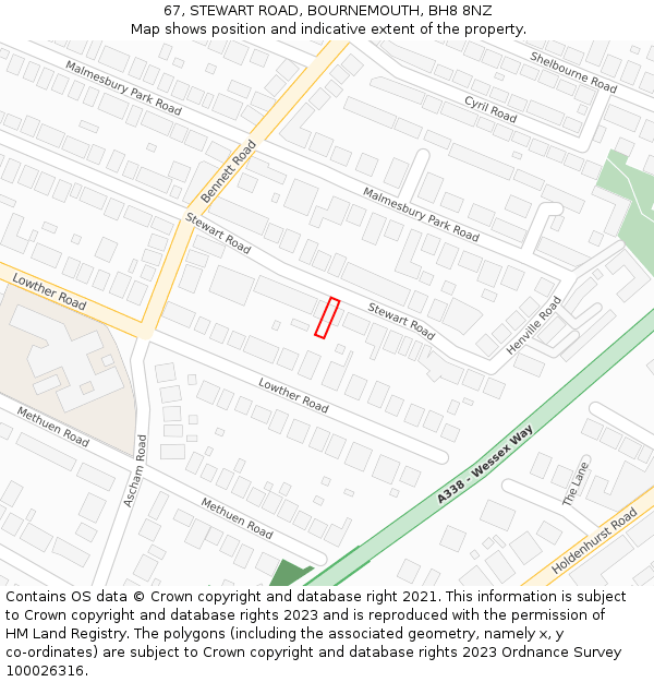 67, STEWART ROAD, BOURNEMOUTH, BH8 8NZ: Location map and indicative extent of plot