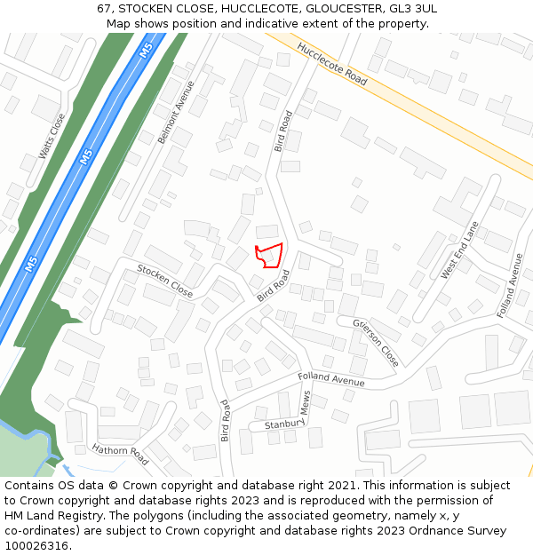 67, STOCKEN CLOSE, HUCCLECOTE, GLOUCESTER, GL3 3UL: Location map and indicative extent of plot