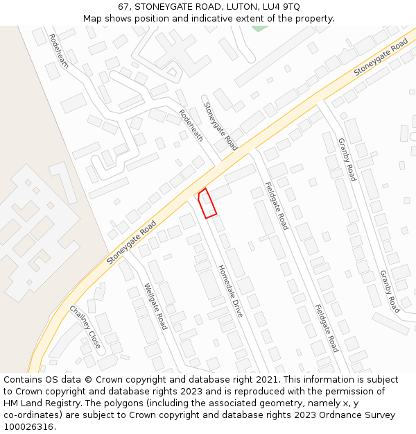 67, STONEYGATE ROAD, LUTON, LU4 9TQ: Location map and indicative extent of plot