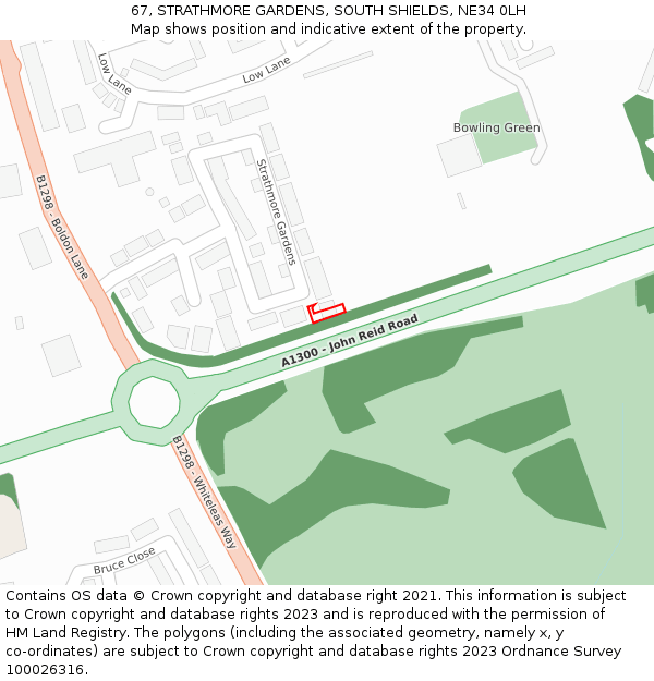 67, STRATHMORE GARDENS, SOUTH SHIELDS, NE34 0LH: Location map and indicative extent of plot