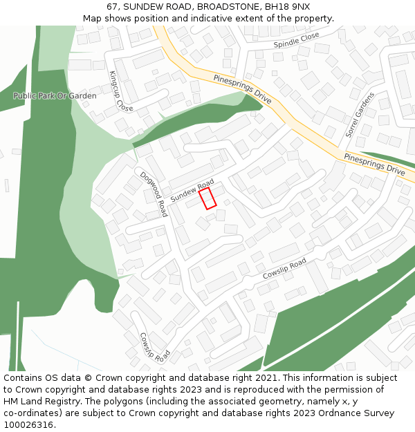 67, SUNDEW ROAD, BROADSTONE, BH18 9NX: Location map and indicative extent of plot