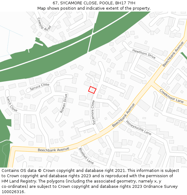 67, SYCAMORE CLOSE, POOLE, BH17 7YH: Location map and indicative extent of plot