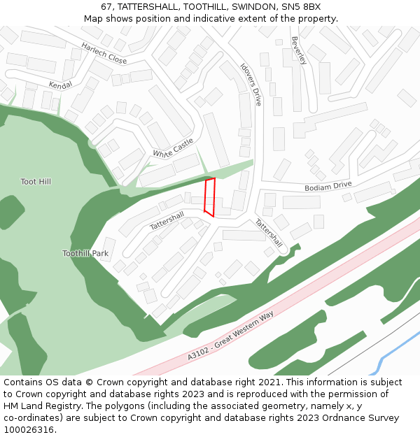 67, TATTERSHALL, TOOTHILL, SWINDON, SN5 8BX: Location map and indicative extent of plot