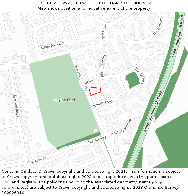 67, THE ASHWAY, BRIXWORTH, NORTHAMPTON, NN6 9UZ: Location map and indicative extent of plot