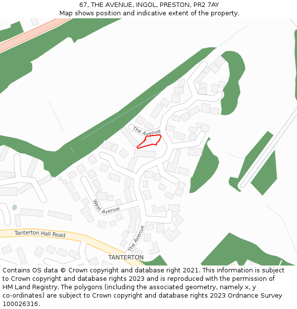 67, THE AVENUE, INGOL, PRESTON, PR2 7AY: Location map and indicative extent of plot