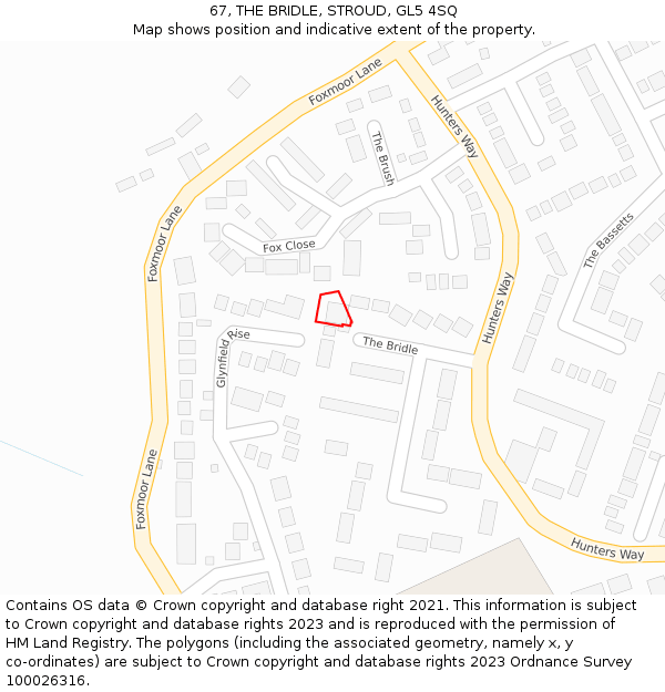 67, THE BRIDLE, STROUD, GL5 4SQ: Location map and indicative extent of plot