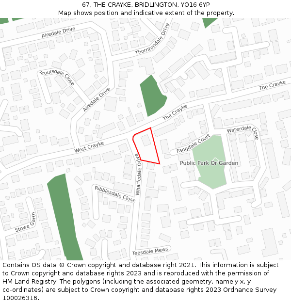 67, THE CRAYKE, BRIDLINGTON, YO16 6YP: Location map and indicative extent of plot