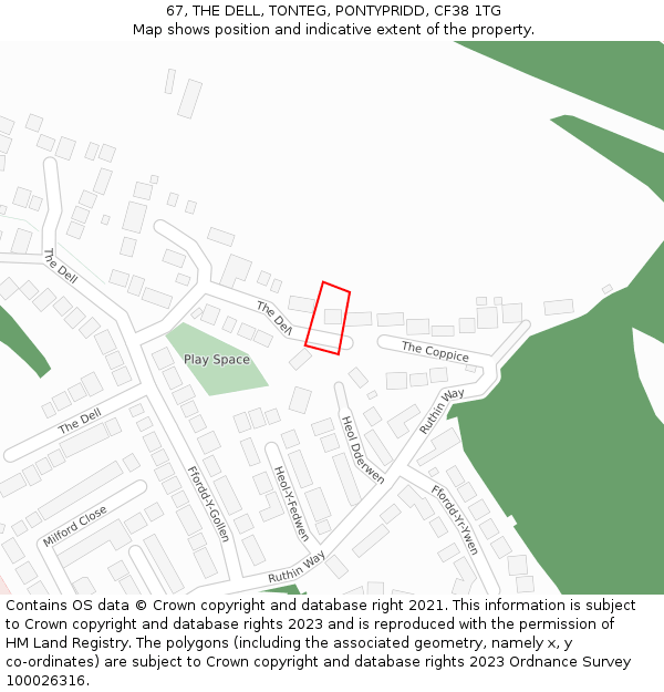 67, THE DELL, TONTEG, PONTYPRIDD, CF38 1TG: Location map and indicative extent of plot