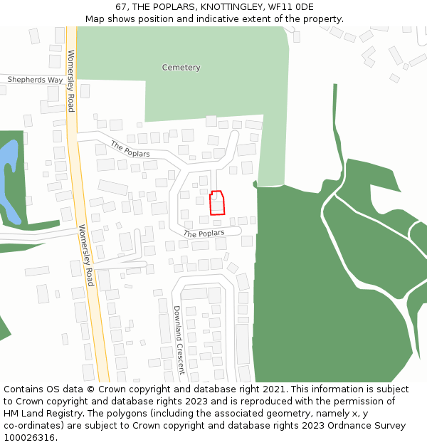 67, THE POPLARS, KNOTTINGLEY, WF11 0DE: Location map and indicative extent of plot