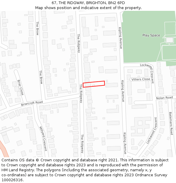 67, THE RIDGWAY, BRIGHTON, BN2 6PD: Location map and indicative extent of plot