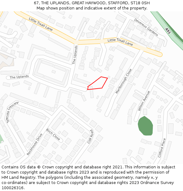 67, THE UPLANDS, GREAT HAYWOOD, STAFFORD, ST18 0SH: Location map and indicative extent of plot