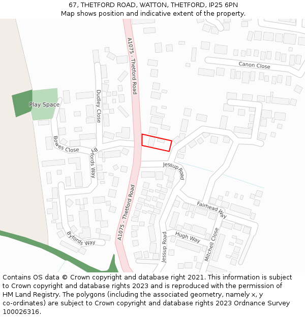 67, THETFORD ROAD, WATTON, THETFORD, IP25 6PN: Location map and indicative extent of plot