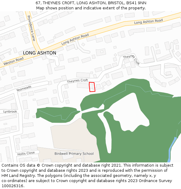 67, THEYNES CROFT, LONG ASHTON, BRISTOL, BS41 9NN: Location map and indicative extent of plot