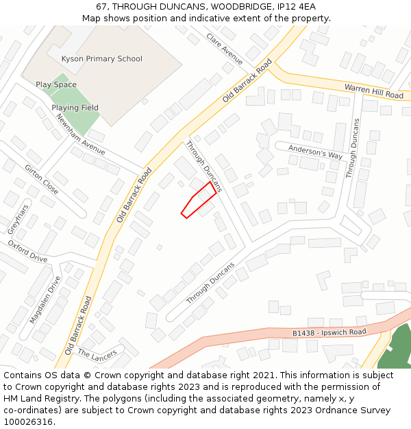 67, THROUGH DUNCANS, WOODBRIDGE, IP12 4EA: Location map and indicative extent of plot