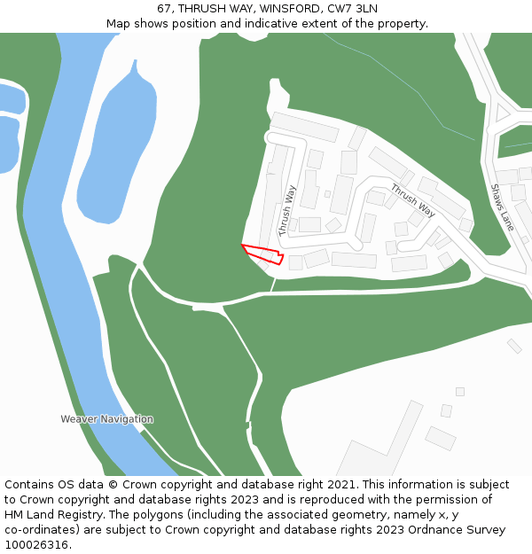 67, THRUSH WAY, WINSFORD, CW7 3LN: Location map and indicative extent of plot
