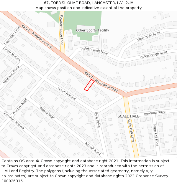 67, TORRISHOLME ROAD, LANCASTER, LA1 2UA: Location map and indicative extent of plot