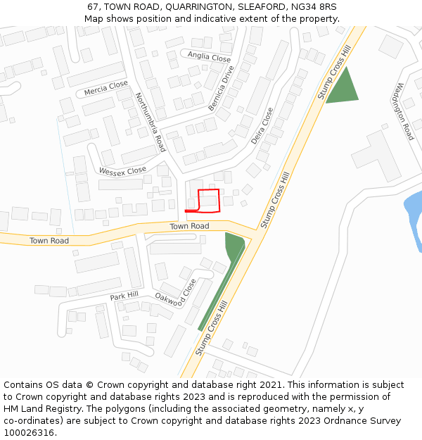 67, TOWN ROAD, QUARRINGTON, SLEAFORD, NG34 8RS: Location map and indicative extent of plot