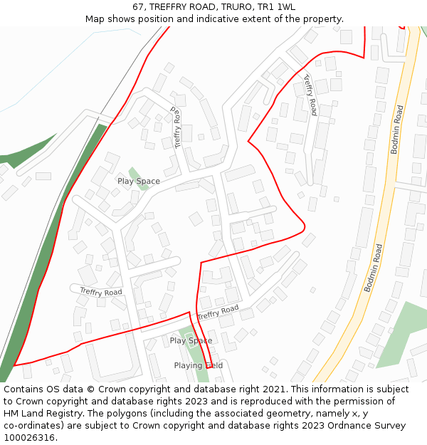 67, TREFFRY ROAD, TRURO, TR1 1WL: Location map and indicative extent of plot
