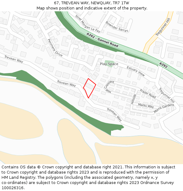 67, TREVEAN WAY, NEWQUAY, TR7 1TW: Location map and indicative extent of plot