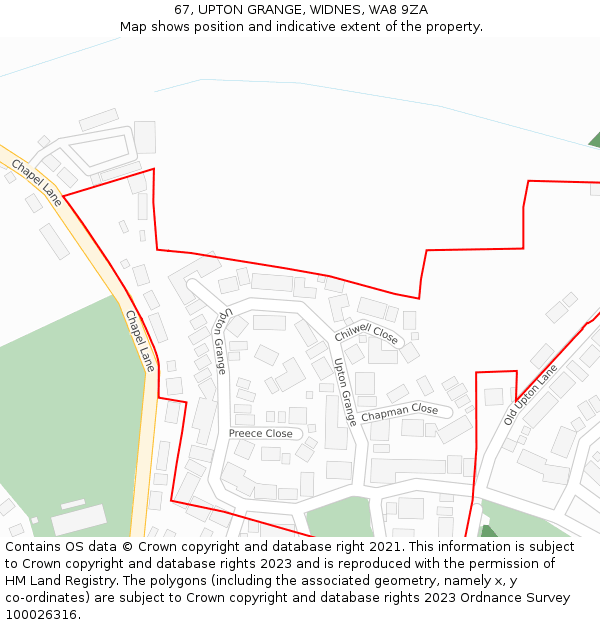 67, UPTON GRANGE, WIDNES, WA8 9ZA: Location map and indicative extent of plot