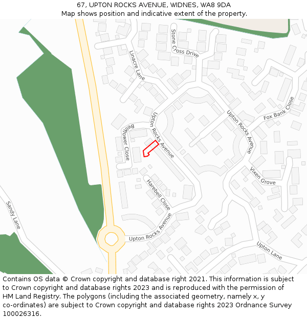 67, UPTON ROCKS AVENUE, WIDNES, WA8 9DA: Location map and indicative extent of plot