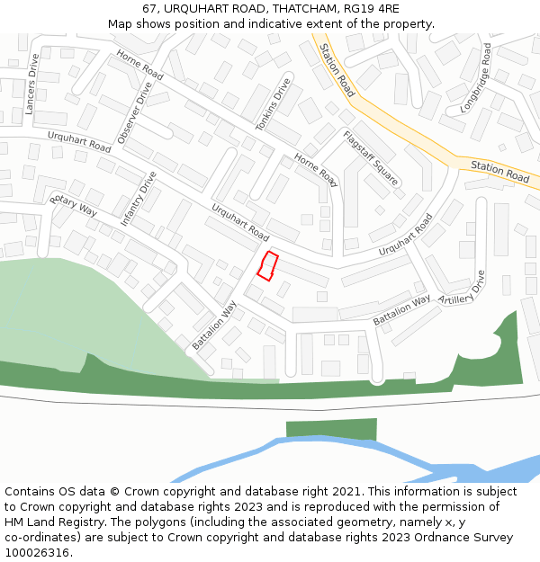 67, URQUHART ROAD, THATCHAM, RG19 4RE: Location map and indicative extent of plot