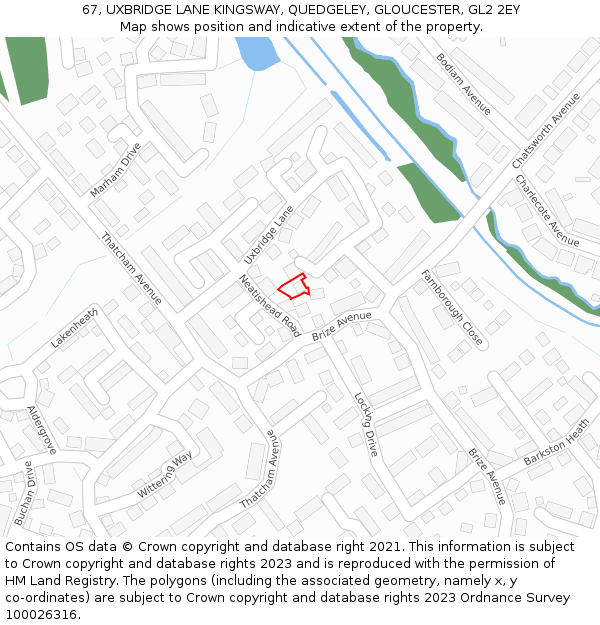 67, UXBRIDGE LANE KINGSWAY, QUEDGELEY, GLOUCESTER, GL2 2EY: Location map and indicative extent of plot