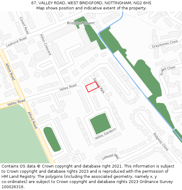 67, VALLEY ROAD, WEST BRIDGFORD, NOTTINGHAM, NG2 6HS: Location map and indicative extent of plot