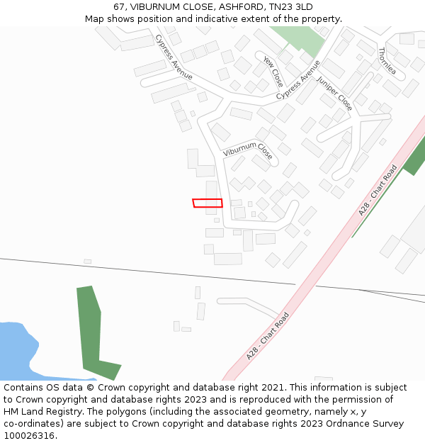 67, VIBURNUM CLOSE, ASHFORD, TN23 3LD: Location map and indicative extent of plot