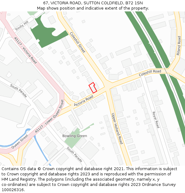 67, VICTORIA ROAD, SUTTON COLDFIELD, B72 1SN: Location map and indicative extent of plot