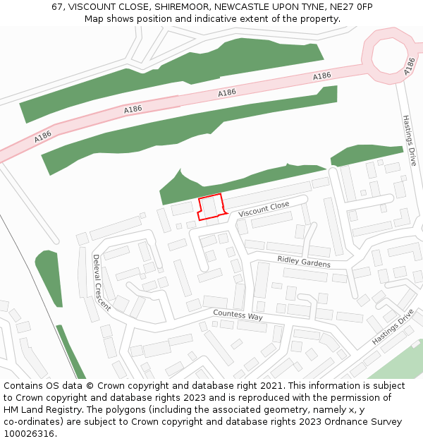 67, VISCOUNT CLOSE, SHIREMOOR, NEWCASTLE UPON TYNE, NE27 0FP: Location map and indicative extent of plot