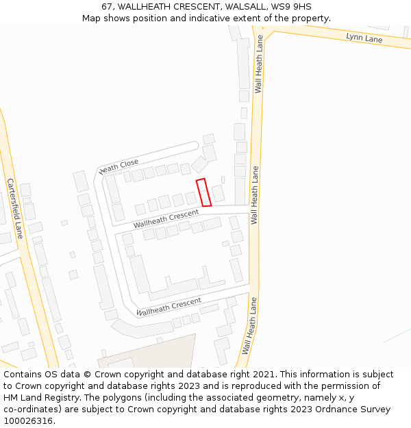 67, WALLHEATH CRESCENT, WALSALL, WS9 9HS: Location map and indicative extent of plot