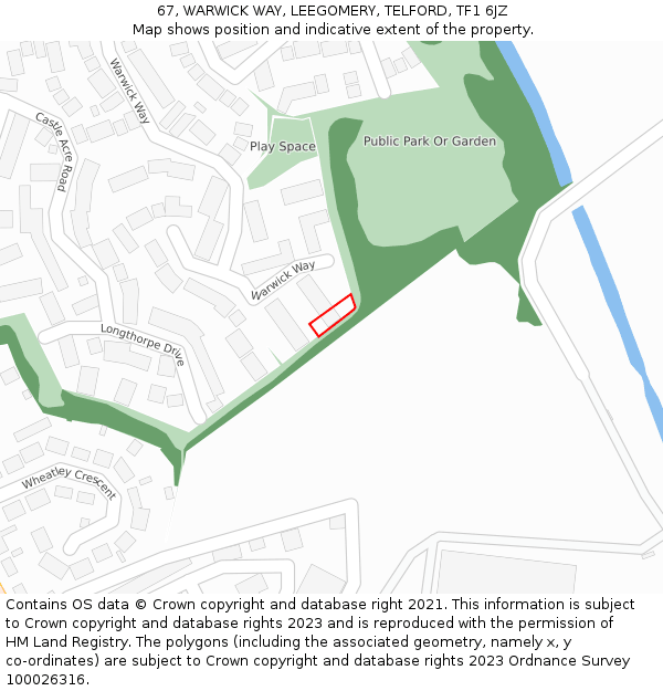 67, WARWICK WAY, LEEGOMERY, TELFORD, TF1 6JZ: Location map and indicative extent of plot