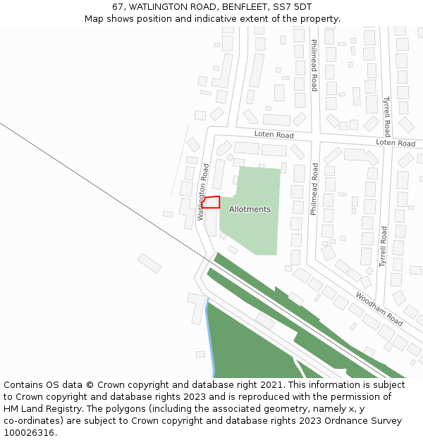 67, WATLINGTON ROAD, BENFLEET, SS7 5DT: Location map and indicative extent of plot